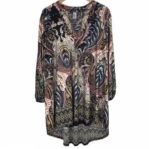 PERFECTLY PRISCILLA Plus Size Top Tunic Blouse Paisley Boho V Neck Stretchy XXXL